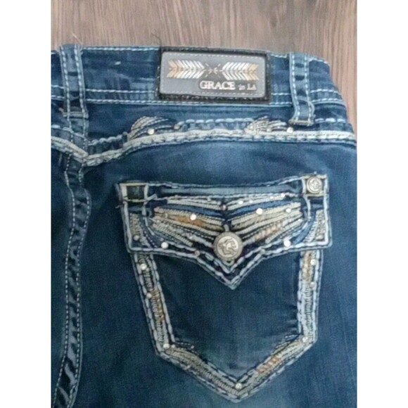 Grace In LA Bootcut Jeans Womens Size 30 Blue Bedazzled Embellished Sequin - Picture 11 of 14